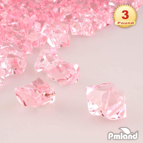 PMLAND Acrylic Ice Rocks Crystals Gems ~550 Pcs 3 lbs Bulk Bag for Vase Filler Table Scatter Party Wedding Arts Crafts Decoration Display Idea - Pink