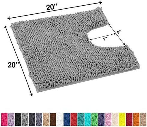 LuxUrux Bath Mat - Toilet Rugs u Shaped- Extra-Soft Plush Bath Bathroom Rug,1'' Chenille Microfiber Material, Super Absorbent Shaggy Bath Rug. Machine Wash & Dry (20 x 20, Light Grey)