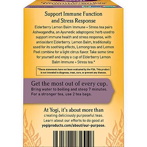 Yogi Tea - Elderberry Lemon Balm Immune and Stress Support (4 Pack) - With Ashwagandha For Adaptogenic Support - Caffeine Free - 64 Organic Herbal Tea Bags