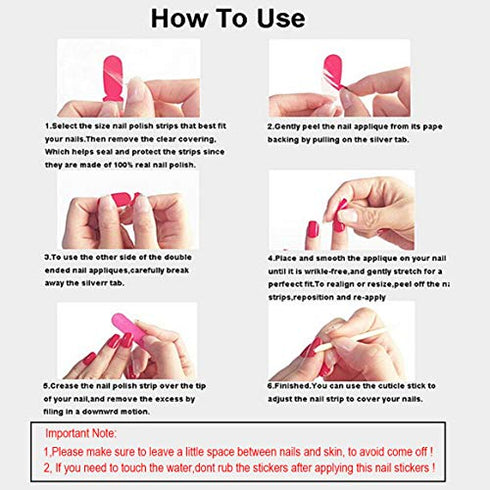 WOKOTO 6 Pieces Flower Adhesive Nail Art Polish Stickers Tips With 1Pc Nail File Fish Nail Wraps Decal Strips Manicure Kit For Women