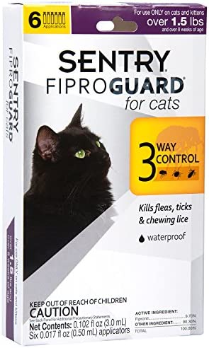 SENTRY Fiproguard for Cats, Flea and Tick Prevention for Cats (1.5 Pounds and Over), Includes 6 Month Supply of Topical Flea Treatments