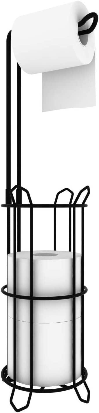 Minggoo Freestanding Bathroom Toilet Paper Holder Stand and Dispenser -Bathromm Storage Organization-Holds 4 Rolls -Metal Wire Black