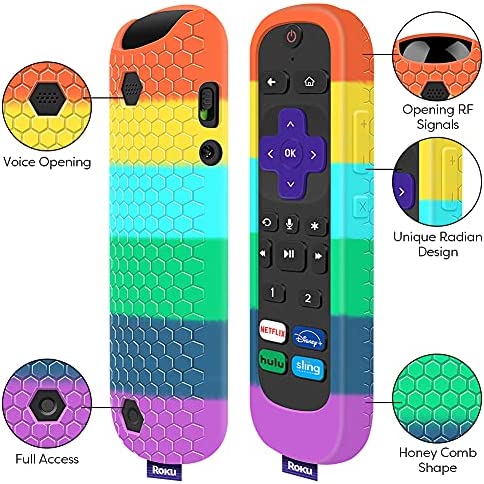 Case for Roku Voice Remote Pro, Cover Roku Ultra 2020/2019/2018 Remote Control Silicone Protective Controller Back Sleeve Holder Universal Replacement Skin New Battery Protector (Rainbow)