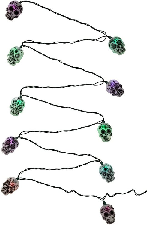 Kurt Adler UL 10-Light LED Sugar Skull Color Changing Light Set