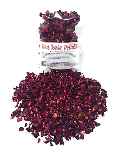 Red Rose Petals - Pure, All Natural & Edible Rose Petals - Dried Flower Petals for Herbal Tea, Decoration, Rose Sprinkles, Topping on Cupcakes, Desserts - Net Weight: 0.35oz/10g
