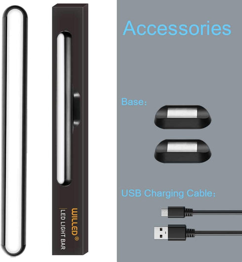 WILLED Dimmable Touch Light Bar, 3W Built-in 2000mAh Battery and Stick Magnet Mount, for Reading, Closet, Cabinet, Makeup Mirror, Bedside, Study Light
