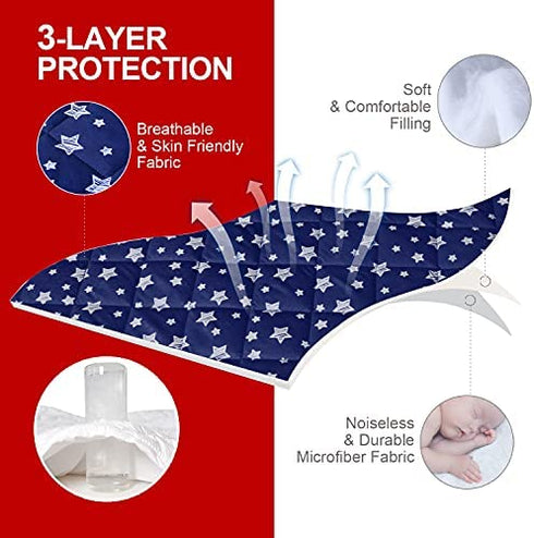 Pack and Play Mattress Pad Cover, Breathable Pack and Play Sheet Quilted, Thick Play Yard Playpen Sheets 39"×27"×5" Fits Graco Play Yards and Foldable Mattress Pad (Navy Star)