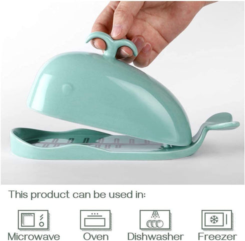 DOWAN Whale Butter Dish, Cute Butter Dish, Funny Gifts for Mom Wife Friends, Fish Bone Cutting Measuring Lines and Tail Non-slip Design, Ideal Decor Gift for Birthday Wedding Housewarming, Turquoise