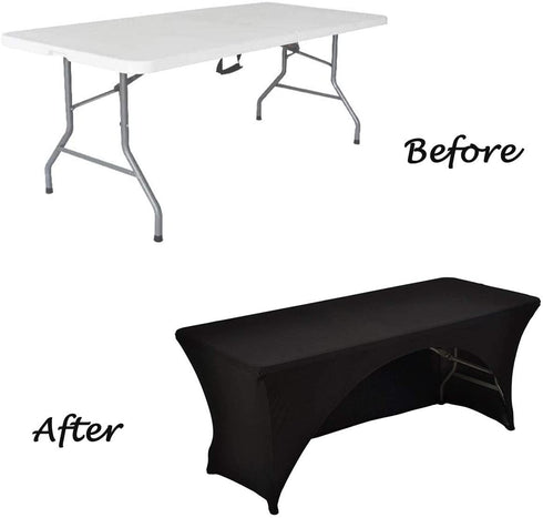 Spandex Table Cover 5 ft. Fitted Polyester Tablecloth Stretch Table Cover Table Topper Open Back - Black