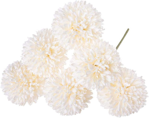 MAGT Artificial Silk Flower, 6Pcs Beautifully Artificial Dandelion Balls for Home Wedding Decor(White)