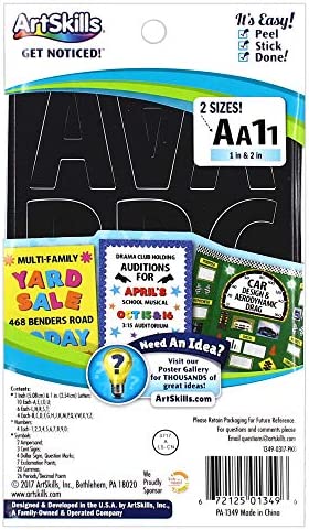 ArtSkills Black Vinyl Poster Letter and Number Stickers, 1" and 2", Assorted, 250 Pieces