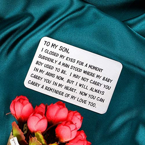 Son Wallet Insert Card Christmas Birthday Gifts for Sons Teen Boy Graduation Gifts from Mom To My Son Adult Gifts for Him Men Stepson Deployment Valentine Present Stocking Stuffer from Step Mom