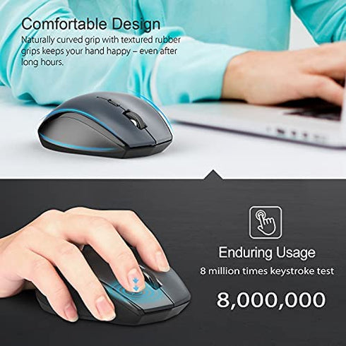 TECKNET Wireless Mouse for Laptop, 2.4G Wireless Computer Mouse with 3200 Adjustable DPI, 30 Months Battery, Ergonomic Grips, 6 Buttons Cordless Mouse, Portable Optical USB Mouse for PC, Laptop, Mac