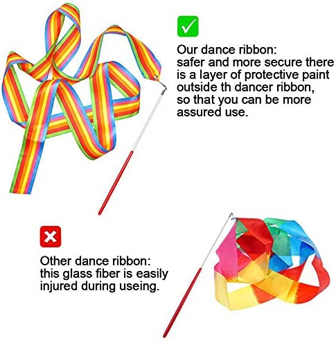 ANCIRS 2 Pack 2-Meter Dance Ribbons, Rainbow Streamers Rhythmic Gymnastics Ribbon, Baton Twirling Wands on Sticks for Kids Artistic Dancing