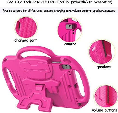 LTROP iPad 10.2 Case, iPad 9th/8th/7th Generation Case for Kids, Shockproof Handle Stand Shoulder Strap Kids Case for iPad 10.2 Inch 2021/2020/2019 (9th/8th/7th Gen), Pink
