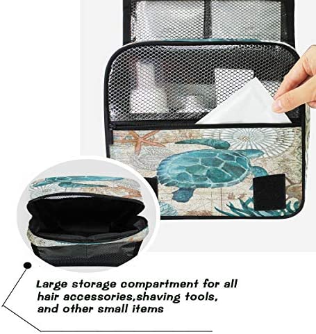 Sea Turtle Retro Map Hanging Toiletry Bag Ocean Nautical Makeup Bag Travel Cosmetic Bag Pouch Waterproof Accessories Organizer Large Portable Wash Gargle Bag for Women Girls Kids Gifts