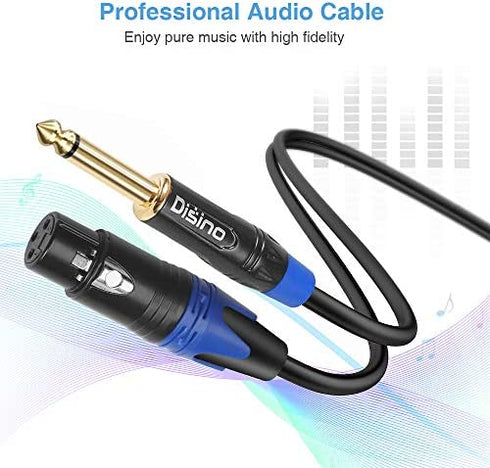 Disino Female XLR to 1/4 Inch (6.35mm) TS Mono Jack Microphone Cable, Unbalanced 3 Pin XLR Female to Quarter inch TS Plug Mic Cord for Dynamic Microphone - 6.6 Feet/2 Meters