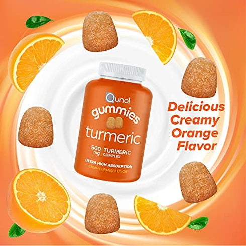 Qunol Turmeric Curcumin Gummies 500 mg Delicious Gummy Supplements Helps Support an Active Lifestyle, Orange, 60 Count