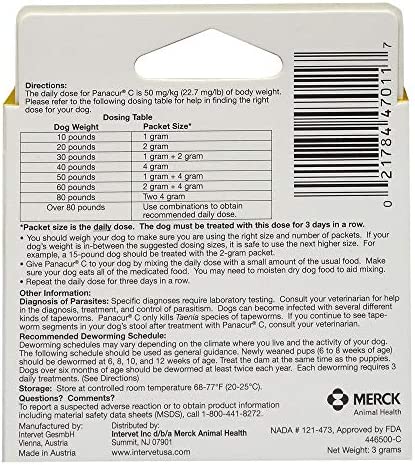 Panacur C Canine Dewormer (Fenbendazole), 1 Gram, Yellow, 3 Count (Pack of 1)