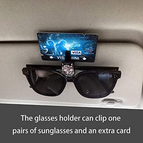 CHIMUYU Glasses Holders for Car Sun Visor, 2 Pack Bling Crystal Rhinestones Fashion Car Eyeglasses Sunglasses Hanger Mount with Ticket Card Clip for Women Girls (Red)