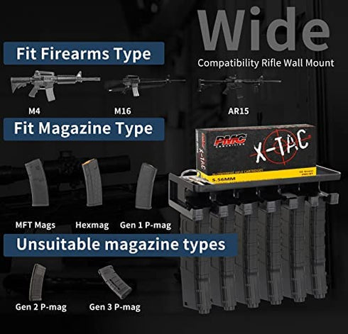 Adoreal Solid ABS Standard PMAG Rack Wall Mount with Storage Shelf, Mag Holder Wall Mount, Wall Magazines Display