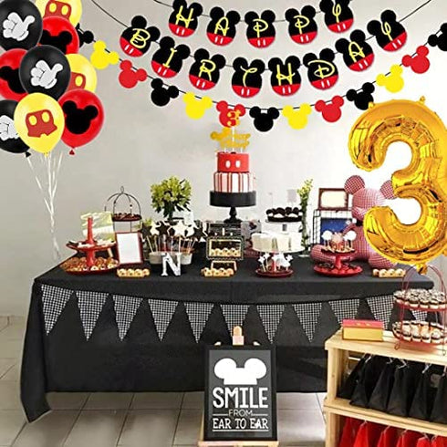 Cartoon Mouse 3rd Birthday Decorations Boys 3 Years Old Birthday Party Supplies with Number 3 Foil Balloons Birthday Banner Garland