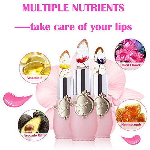 Flower Lip Gloss Crystal Jelly Lipstick, 6 Packs Long Lasting Nutritious Lip Balm Lips Moisturizer Magic Temperature Color Change Lipgloss (pink)