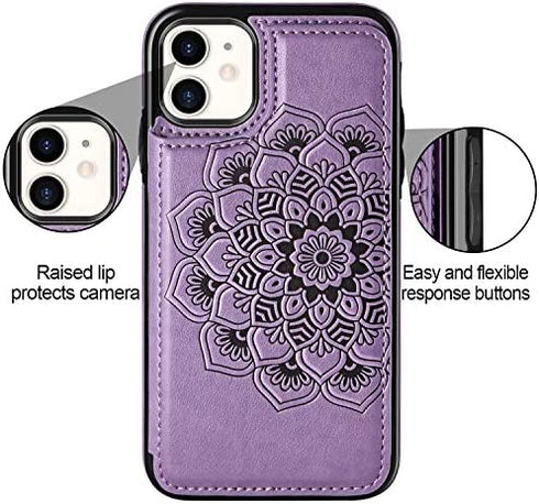 HianDier Wallet Case for iPhone 11 Slim Protective Case with Credit Card Slot Holder Flip Folio Soft PU Leather Magnetic Closure Cover for 2019 iPhone 11 iPhone XI, Mandala Purple