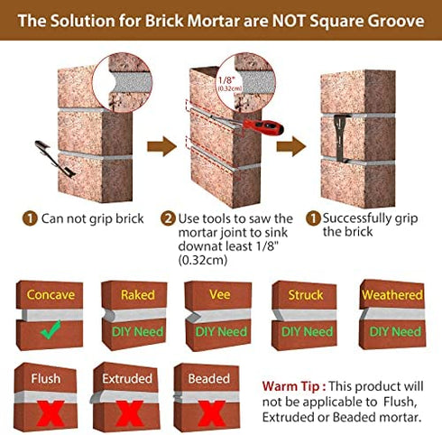 Brick Hook Clips (4 Pack) for Hanging Outdoors, Brick Hangers Fits Standard Size Brick 2-1/4" to 2-3/8" in Height, Heavy Duty Brick Wall Clips Siding Hooks for Hanging No Drill and Nails