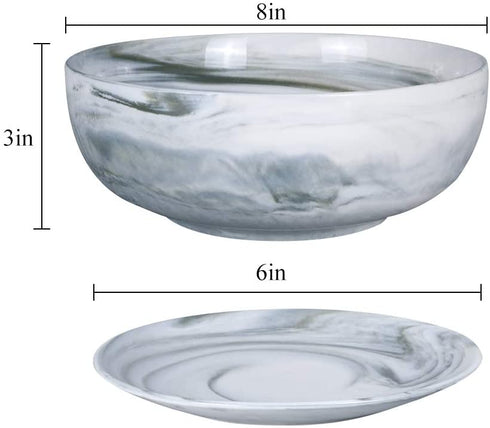 G EPGardening 8in Marble Pattern Large Round Succulent Planter Pot Modern Flower Pot Indoor and Outdoor Planter with Marble Tray