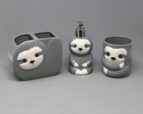 Isaac Jacobs Gray & White Ceramic Sloth, Liquid Soap Pump/Lotion Dispenser with Chrome Metal Pump (Holds Up to 12 Oz.) Great for Bathroom, Kitchen Countertop, Bath Accessory (Sloth)