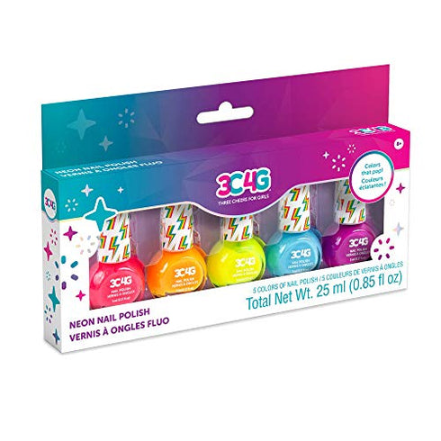 Three Cheers for Girls - Neon Nail Polish Set - Quick Dry Nail Polish for Girls - Includes 5 Neon Colors - Non-Toxic Nail Polish Kit for Kids Ages 8+