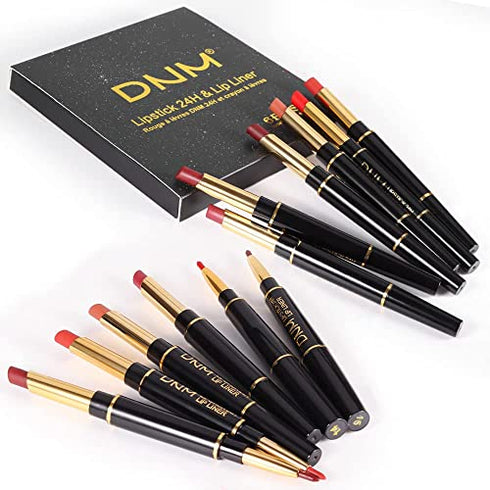 6Pcs Lip Liner and Lipstick Lip Stain Makeup Set, DNM Dark Red Black Nude Matte Lipstick with Lip Liner Set Long Lasting Waterproof 24 Hour Lipstick and Lip Liner Set labiales matte larga duracion 24