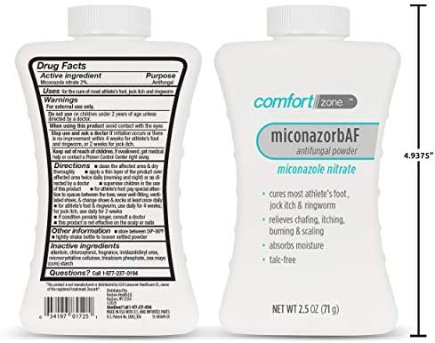 Comfort Zone Miconazorb Antifungal Powder, Talc-Free, Miconazole Nitrate 2%, For Treatment Of Athlete's Foot, Jock Itch And Ringworm, 2.5oz (71g) (3 Pack)