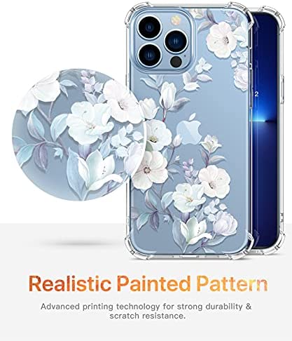 GVIEWIN for iPhone 13 Pro Max Case with Screen Protector + Camera Lens Protector, Soft Shockproof Clear Floral Phone Protective Case Cover for Women Girls, Flower Pattern Design (Hibiscus)