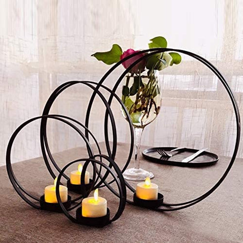 smtyle Christmas Black Candle Holders for Tea Light Haunted Candelabra Prop Set of 4 for Votive Tealight Candles with Metal Ring Shape