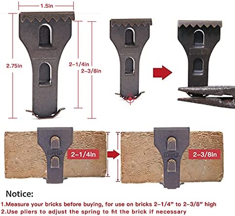 SXUEG Brick Hook Clips for Hanging, Metal Hook for Hanging Outdoor Clips for Pictures Fits Brick 2 1/4 Inch to 2 3/8 Inch (Bronze(6pcs) fits Bricks 2-1/4" to 2-3/8" high)