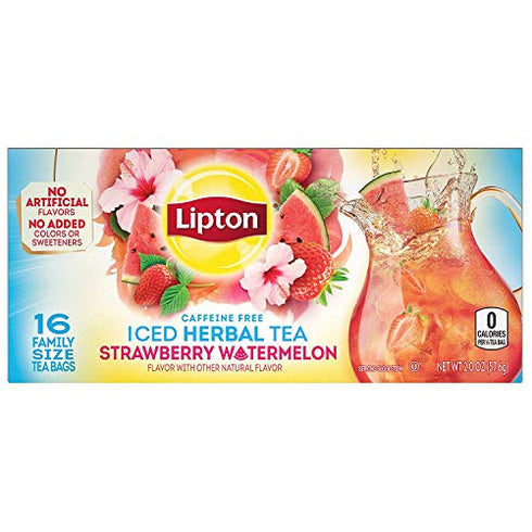 Lipton Family Herbal Iced Tea Bags, Strawberry Watermelon, 16 count