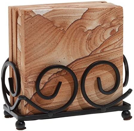 Thirstystone Dark Iron Upright Scroll Coaster Holder, Dark Walnut