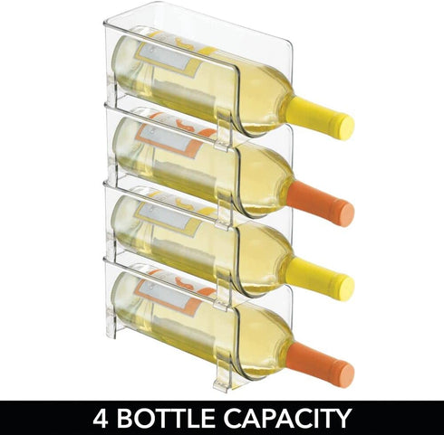 mDesign Plastic Free-Standing Wine Set Rack Storage Organizer for Kitchen Countertops, Pantry Cabinet, Fridge Organization - Holds Water Bottle and Alcohol Bottles - 4 Pack - Clear
