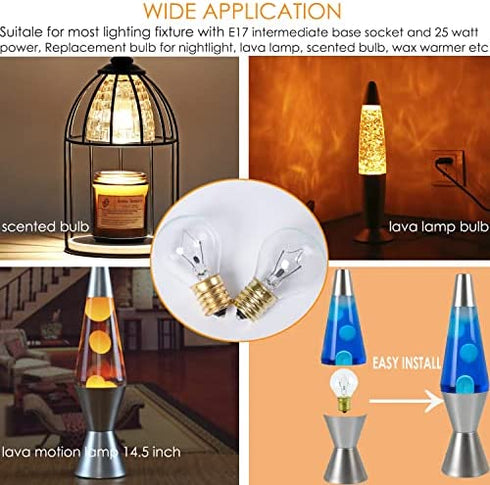 Lava Lamp Bulb 25 Watt, E17 Intermediate Base 6 Packs The Lava Original Replacement Bulb for 14.5-Inch/20-Ounce Lava Lamp, E17 Base 120 Volt Lava Lamp Replacement Bulbs, S11 Bulb