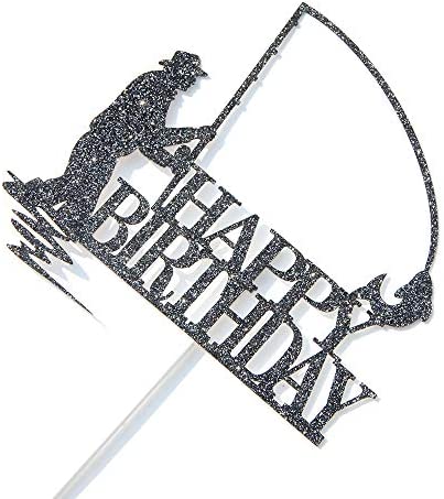 Black Glitter Happy Birthday Cake Topper, Birthday Party Decorations, Fishing Cake Topper, Fisherman Birthday Party Supplies