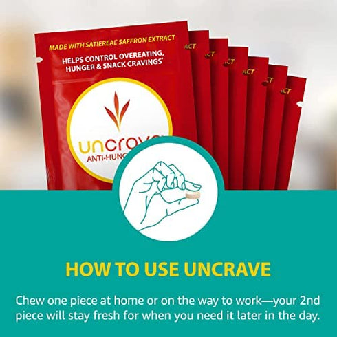 UnCrave Anti-Hunger Gum with Satiereal Saffron Extract - Control Compulsive Snacking, Overeating and Cravings for Healthy Weight Management - Improve Mood - Rich Cinnamon, Box of 7 Packs
