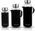 DE.KITCHEN&HIFUN 50 oz Sports Glass Water Bottle with Twist Cap, Clear Borosilicate Glass Water Bottle with Neoprene Sleeve, Large Glass Thermo for Coffee Fruit Vegetable Juice Nut Storage Tank