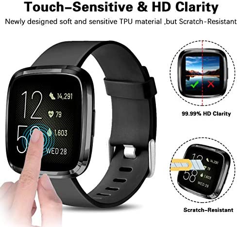 Wepro Screen Protector Case Compatible with Fitbit Versa 2 Smartwatch, 3-Pack Soft TPU Plated Bumper Full Cover Cases for Fitbit Versa Watch, Clear/Black/Rosegold, Shock Proof Fit Shell Replacement