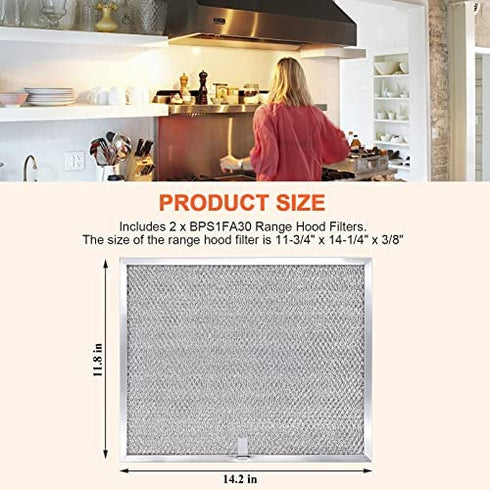 BPS1FA30 Range Hood Aluminum Filter 11-3/4" x 14-1/4" x 3/8" (2 Pack)by Beaquicy - Replacement for Bro-an, Nutone Mesh Aluminum Grease Range Hood -Replaces 99010299 S99010299 S99010305 AP3378953 8322