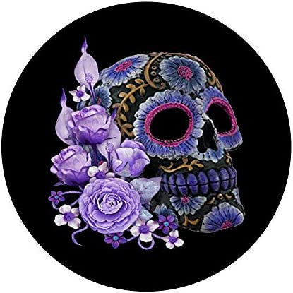 Purple Floral Black Sugar Skull Day Of The Dead PopSockets PopGrip: Swappable Grip for Phones & Tablets