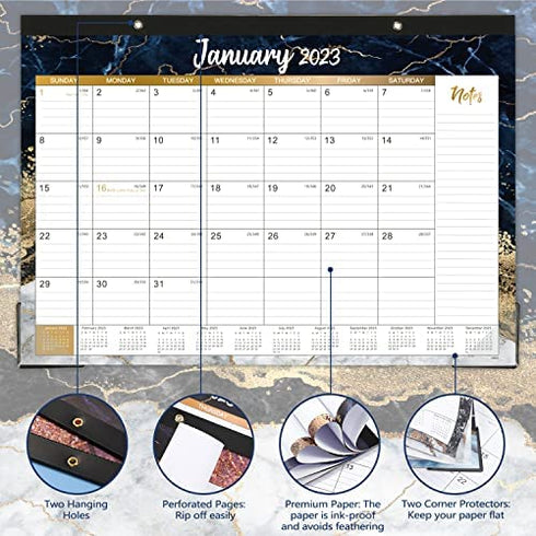 2023 Desk Calendar – 12 Months Large Monthly Desk Calendar 2023, 17" x 12", Jan 2023 – Dec 2023, Desk Pad, Ruled Blocks, To-do List & Notes, Tear Off, Best Desk/Wall Calendar, Gorgeous Marble Designs