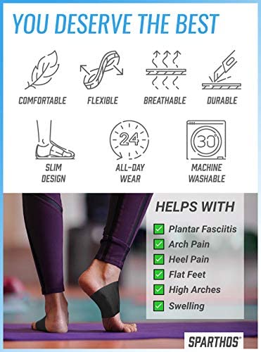 Sparthos Arch Support Sleeve - Plantar Fasciitis Compression Bands - Foot Arch Supports Sleeves, Womens Mens Shoes Socks Strutz - Planter Plantars Fascitis Faciatis - for Men and Women (Black-M)
