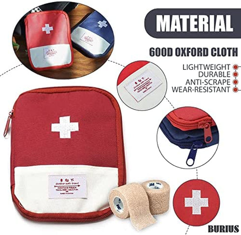 Empty First Aid Bag Emergency Kit - 2Pcs Travel Size Survival Kit Small Medicine Bag Office First Aid Kit Paramedic Bag Outdoor First Aid Kit for Car - Home First Aid Bags Empty Medicine Bag - BURIUS